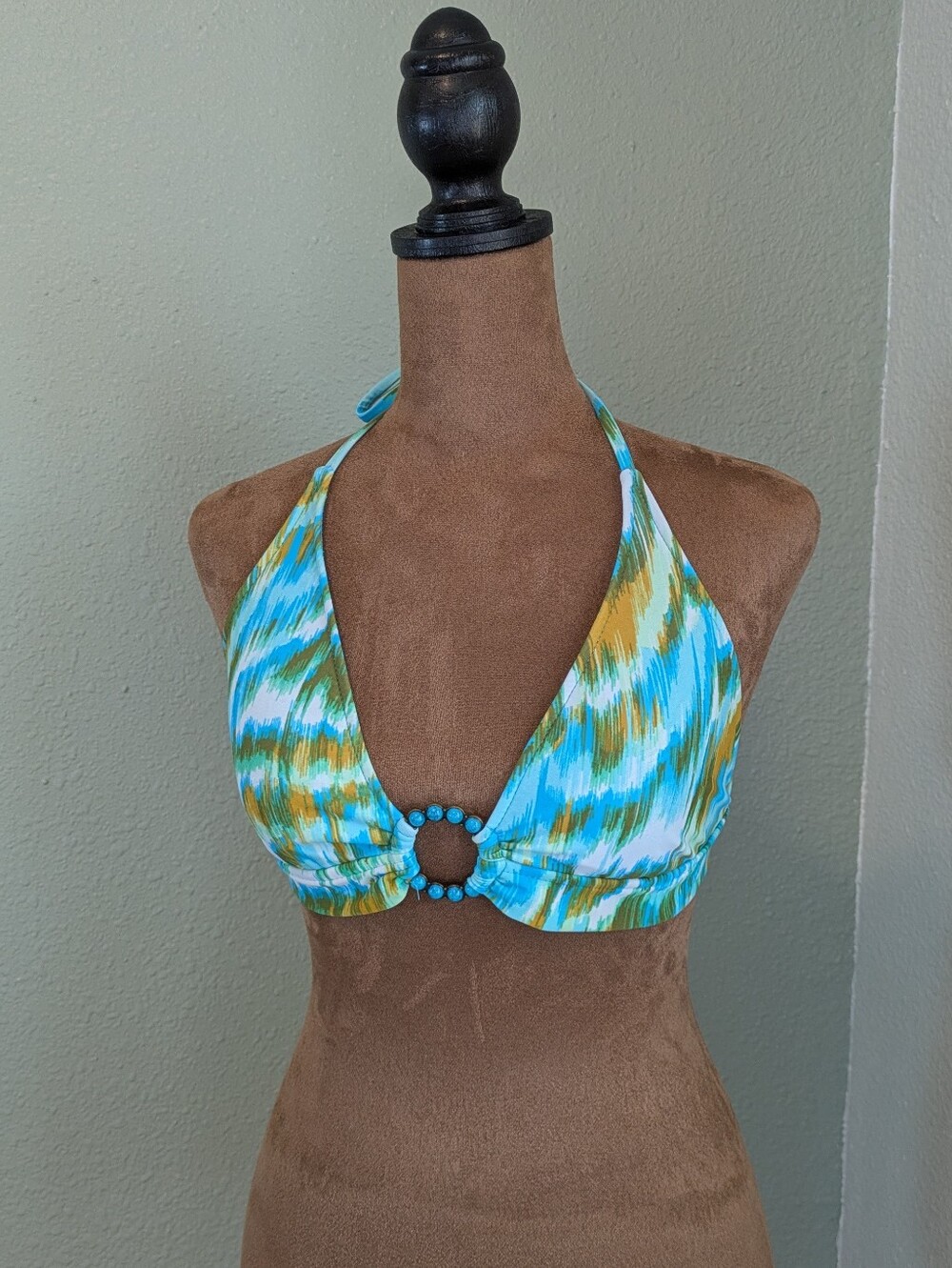 Mossimo Supply Co. Aqua & Green Halter Bikini Top with Beaded Ring